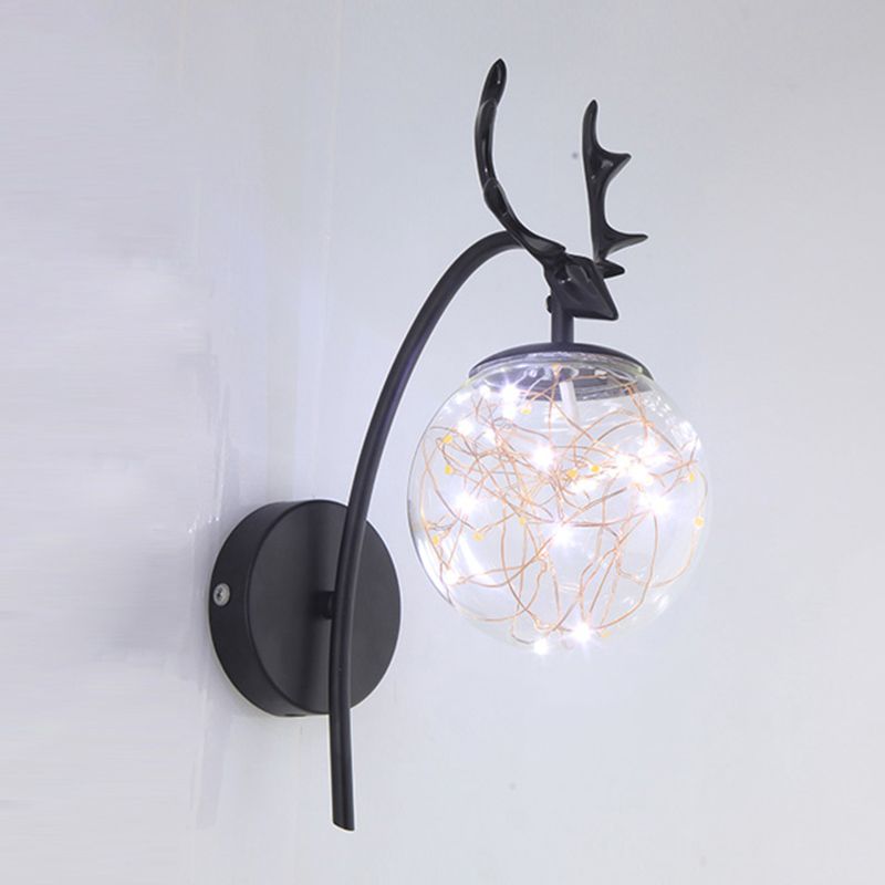 Nordic Style Iron Wall Light Ball Shape LED Wall Lamp with Glass Shade for Bedroom