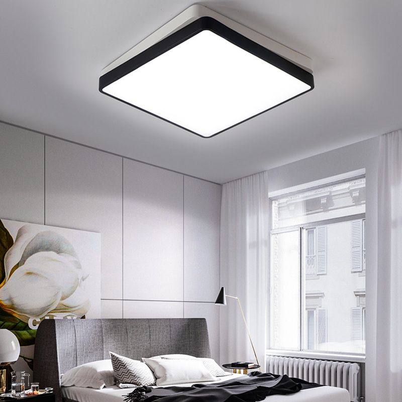 Plafonnier LED carré/rectangulaire noir en métal nordique pour chambre à coucher en blanc chaud/blanc, 11"/19"/35,5" de large