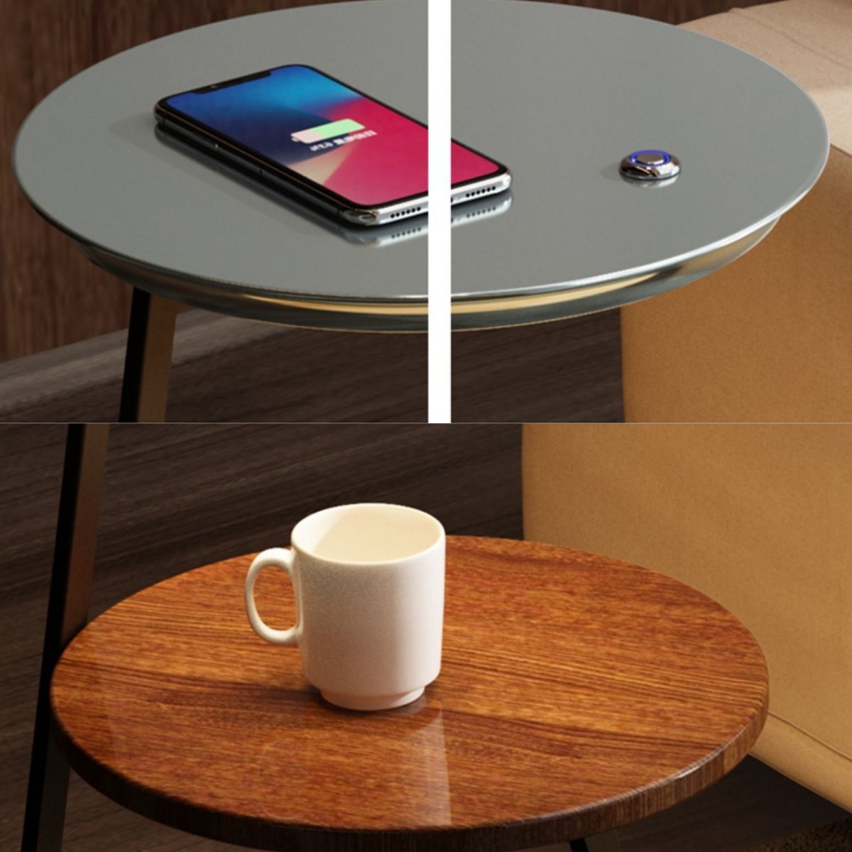 Modern Solid Wood Round 3-Tier Living Room Accent Side Table