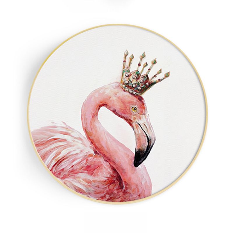 Flamingo with Crown Wall Art Print Nordic Style Animal Canvas in Pink for Bedroom