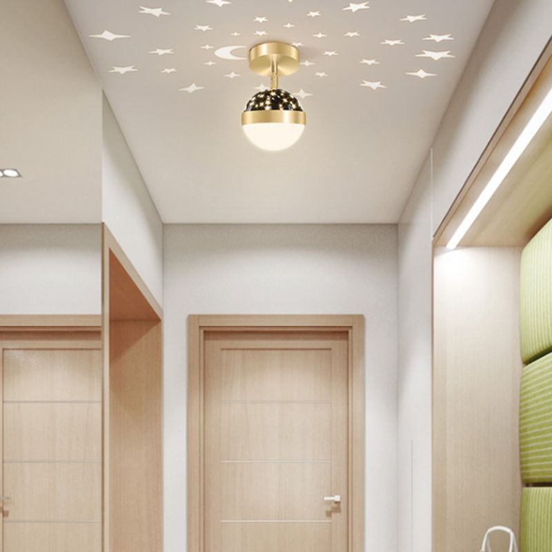LED Modern Metal Flush Mount Ball Shape Ceiling Light with Plastic Shade for Living Room