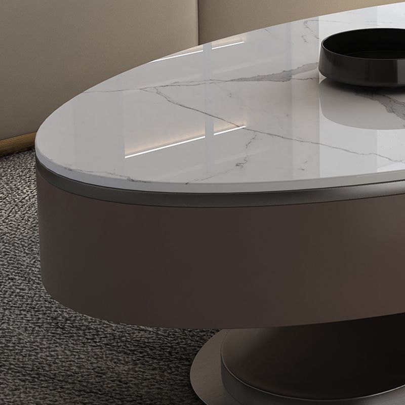 Glam Stone Single Coffee Table Pedestal Coffee Cocktail Table with Storage Drawers