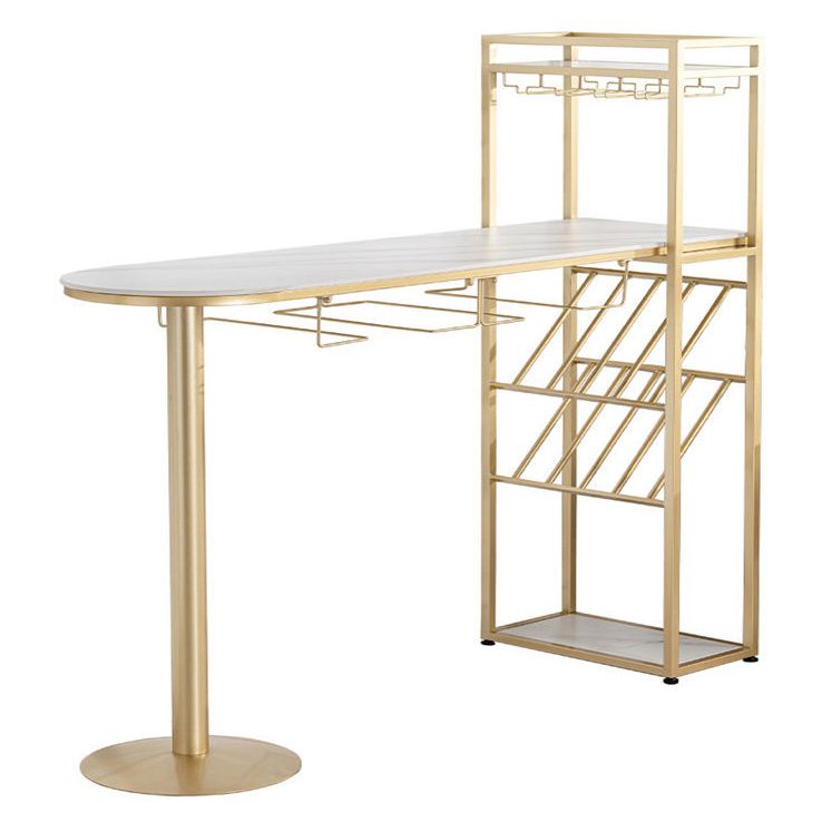 Stone White Bar Dining Table Traditional Luxury Bar Table with Sled Base