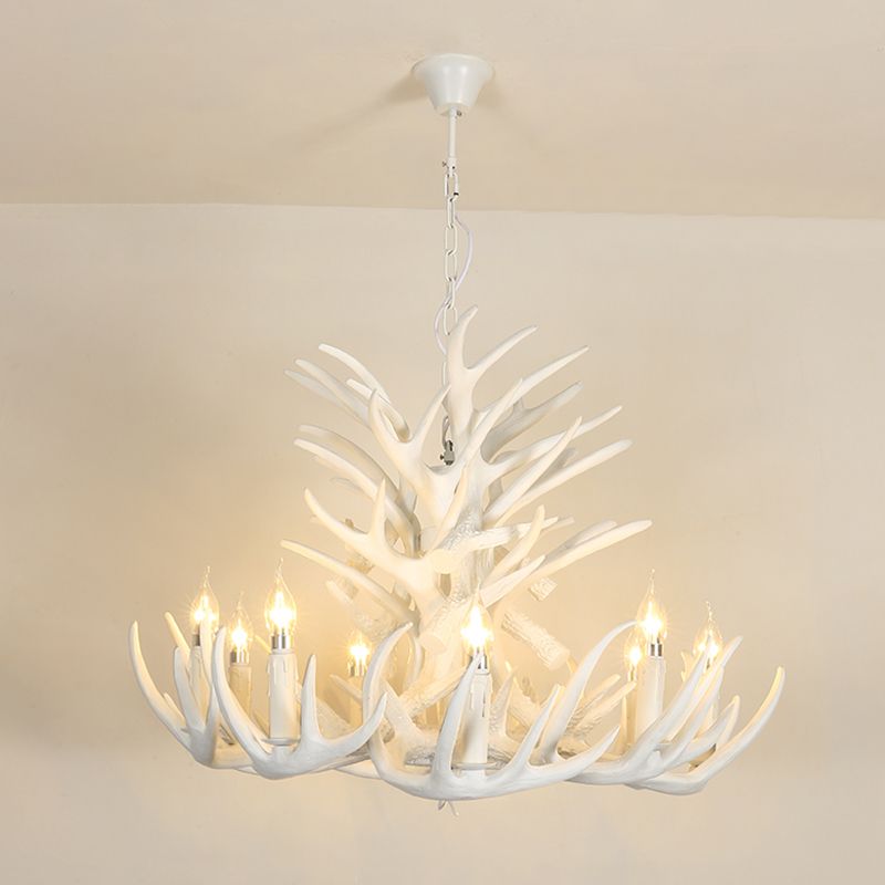 Deer Horn Shaped Resin Chandelier Lighting Retro Dining Room Pendant Light Fixture