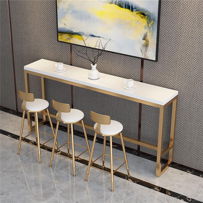Glam Style Bar Table Faux Marble Rectangle Bar Wine Table with Footrest