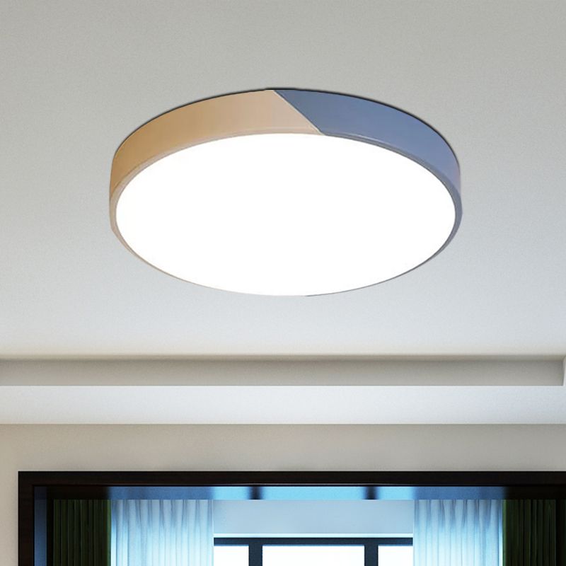 9"/12"/16" Dia Round Flush Mount Lamp Macaron Acrylic and Metal Grey/Yellow/Blue LED Ceiling Fixture for Bedroom
