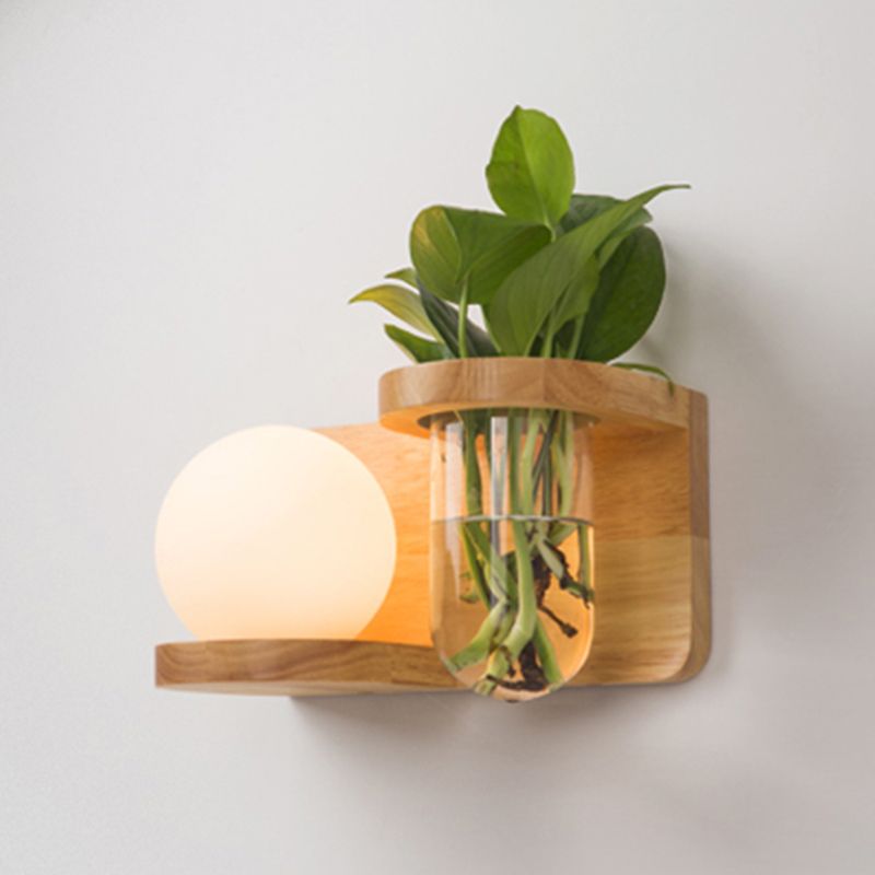 Creative Wooden Wall Light without Plants Modern Style Glass Shade Wall Light Fixture