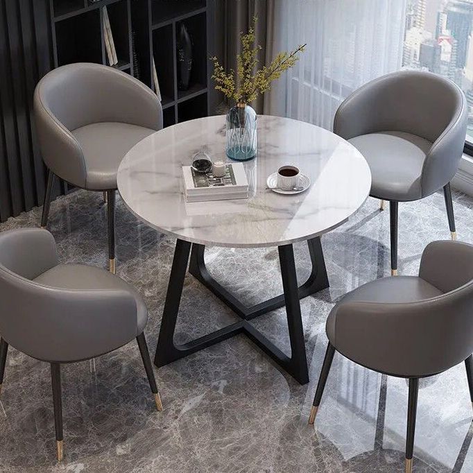 Sintered Stone Dining Table Traditional Luxury Round Table with Gold Frame