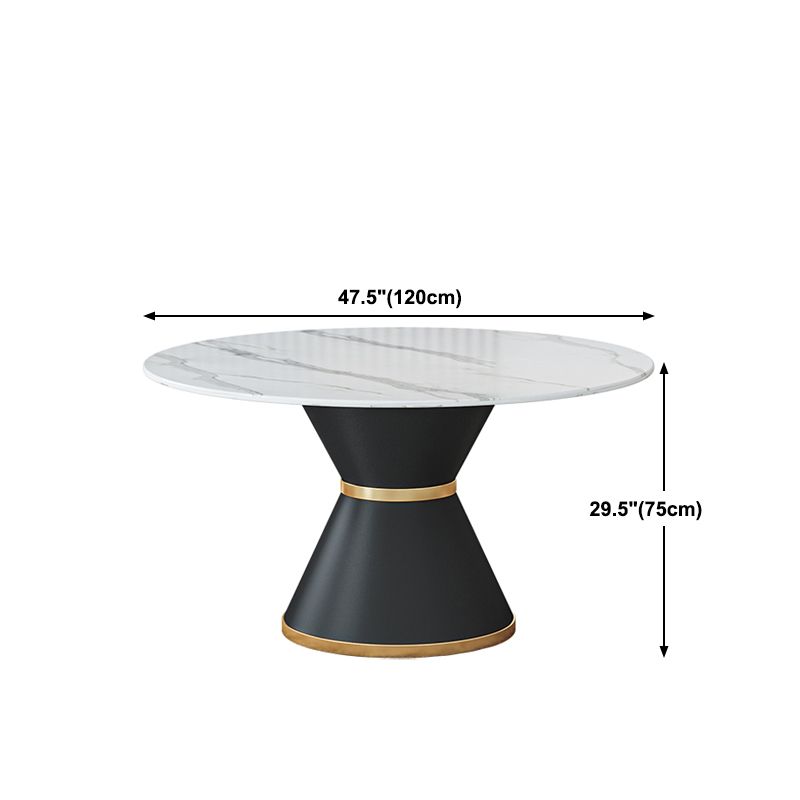 Round Stone Dining Table Black Base Traditional Luxury Dinette Table in White