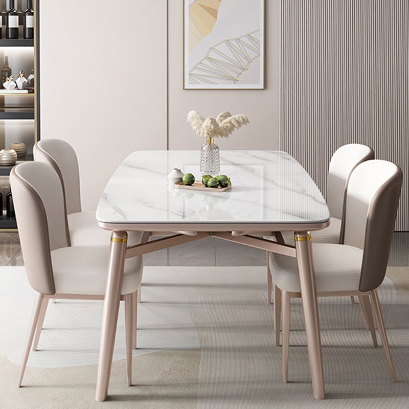 White Dining Table Set 1/5/7 Pieces Stone Dinette Set for Kitchen