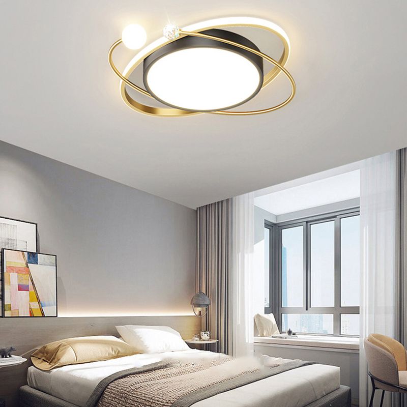 Geometric Flush Mount Fixture Contemporary Metal Ceiling Light in Black