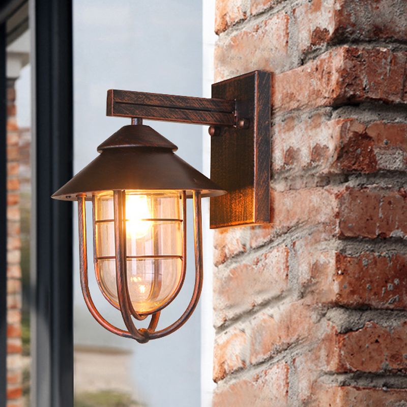 Retro -Stil Metall Wandleuchte Käfigform Wandleuchten mit Glas für Natur im Freien