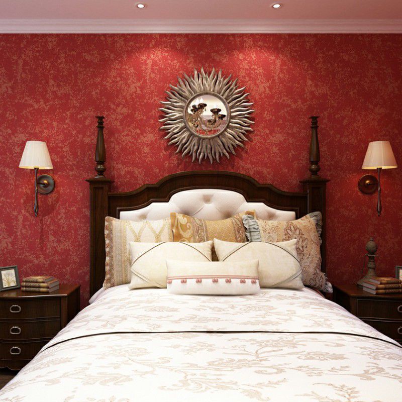Simplicity Mottle Wallpaper Roll Non-Woven Waterproof Red Wall Covering for Bedroom