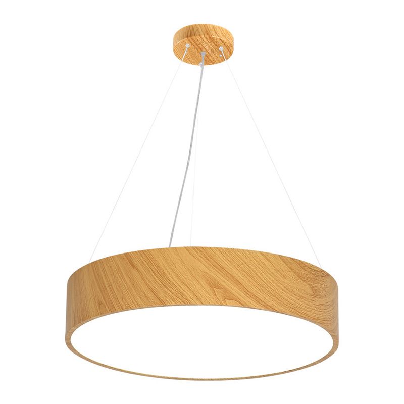 Wood Grain Drum Shaped Pendant Nordic Metal LED Hanging Lamp with Acrylic Shade for Office