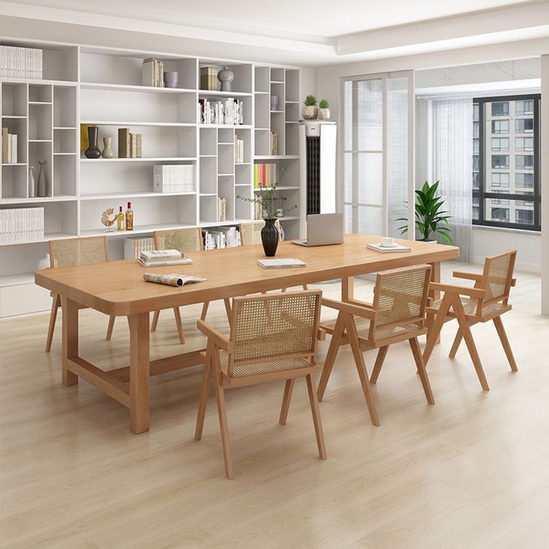 Rectangle Trestle Dining Table Modern Pine Wood Table for Living Room