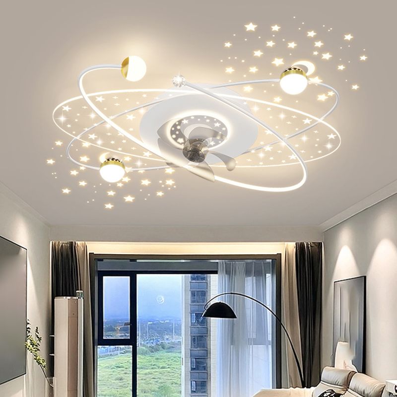Modern LED Ceiling Fan Lamp Oval Metal Fan Lighting for Living Room
