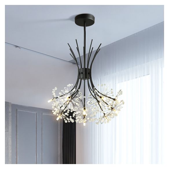 Lampada il lampadario in perline di cristallo trasparente con design bouquet moderno 13/19 luci nere/cromo lampada sospesa