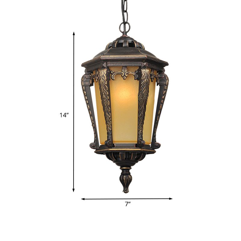 Bronze 1 Head Pendant Light Lodge Yellow Glass Lantern Suspended Lighting Fixture for Outdoor
