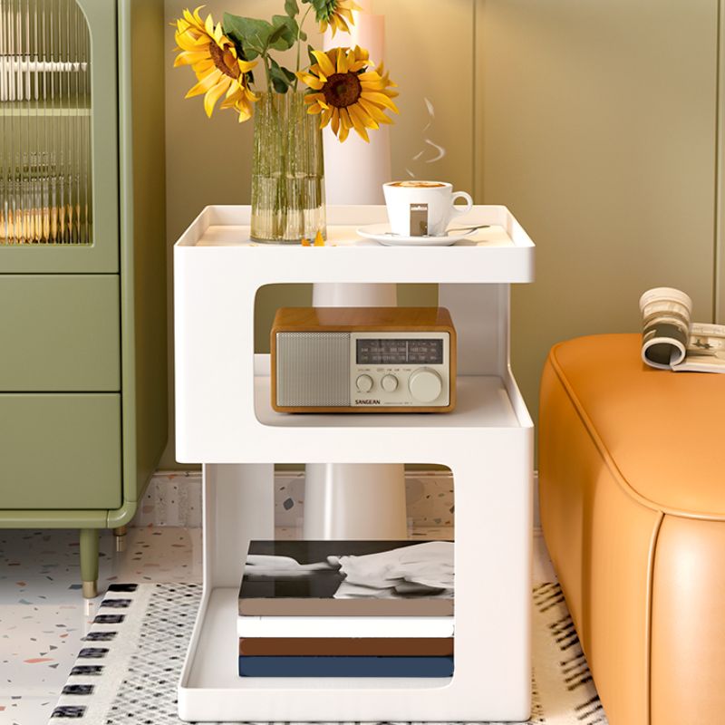 Modernistic Living Room Accent Side Table Double Tier Square with Storage