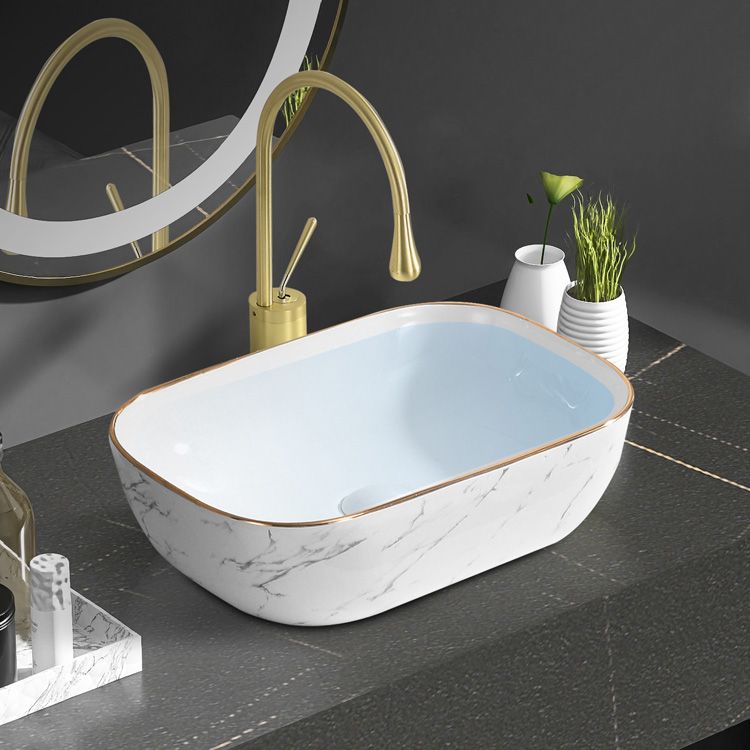 Contemporary Bathroom Sink Pop-Up Drain Porcelain Oval-Shape Vessel Bathroom Sink
