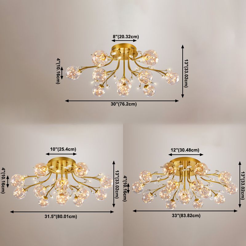 Glass Ball Shape Flush Ceiling Light Modern Multi Lights Flush Mount Lighting in Gold