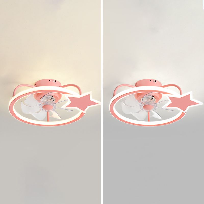 Kids Creative LED Fan Light Lacquered Iron Geometric Ceiling Fans with Acrylic Shade for Bedroom
