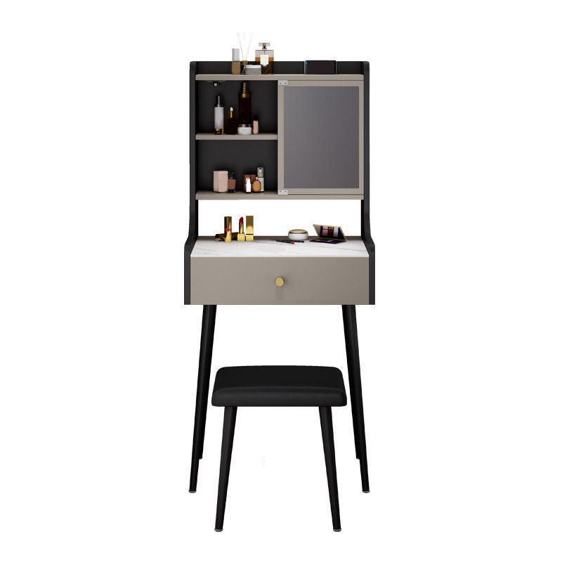 Two Piece Modern Mirrored Vanity Set Black/Grey Engineered Wood Dresser