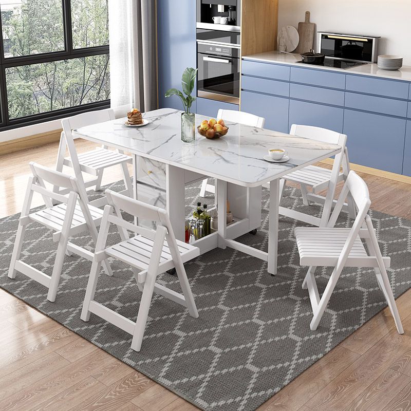 Modern White Dining Table Sintered Stone Drop-Leaf Dining Table for Home Use
