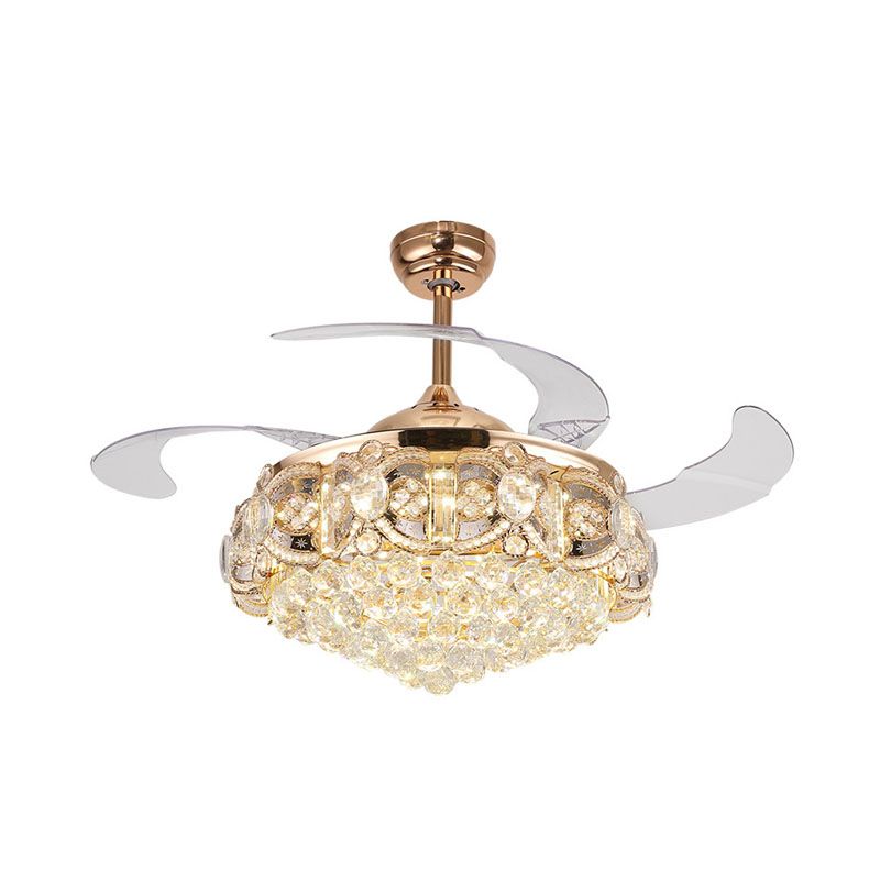 Lumo per ventola da interno a sfera di cristallo opulento conico con conversione di controllo/frequenza di controllo/frequenza di controllo/conversione della frequenza