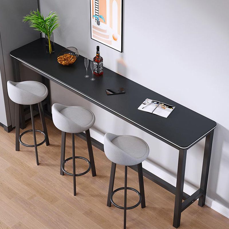 Matte Finish Faux Wood Bar Table Modern Pub Table with Metal Frame