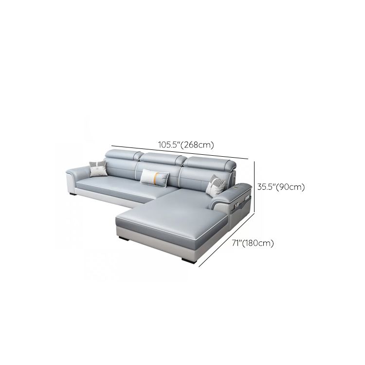 L-Shaped Blue Sectional Sofas Solid Wood Sectional Couch for Living Room