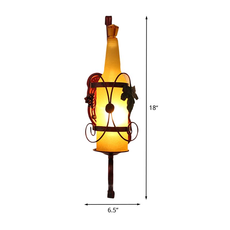 1 bouteille de tête Éclairage d'éclairage vintage cuivre en verre jaune en verre mural mural de lampe avec conception de casier à vin