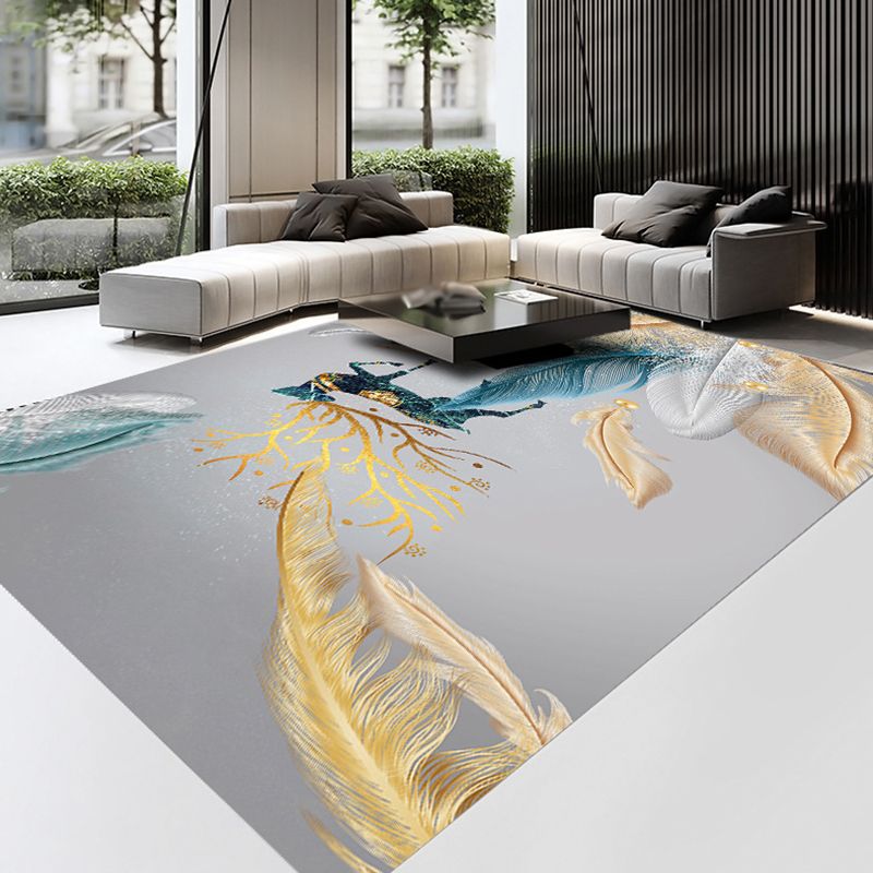 Gold Feather Carpet Polyester Gorgeous Carpet Non-Slip Backing Carpet for Home Decor