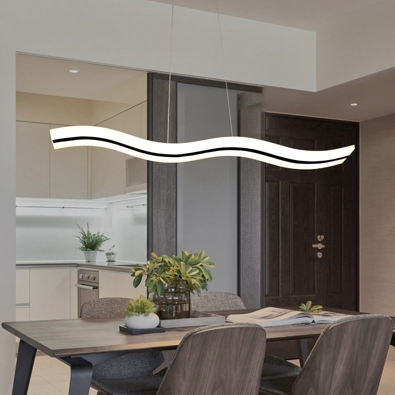 Flow Shaped Hanging Lamp Minimalist Acrylic Dining Room LED Island Light in White