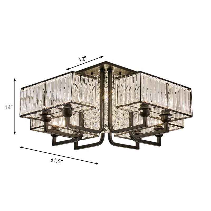 5/9/13 Lights Kubieke Semi-flush Light Modern Metal en Clear Crystal Ceiling Mounted Fixture in Black