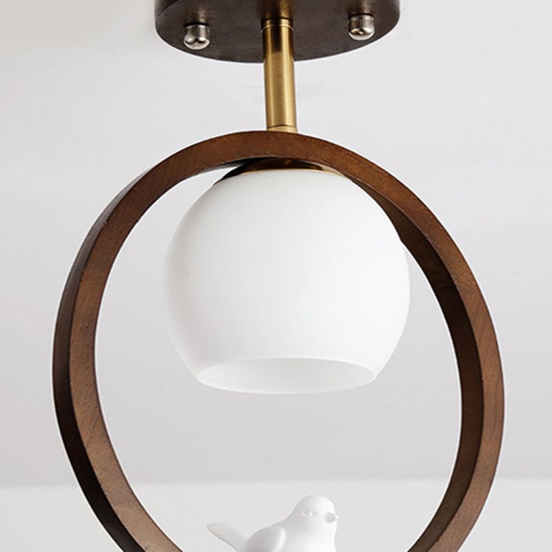 Wood Flush Mount Lighting Contemporary Globe Ceiling Light for Home