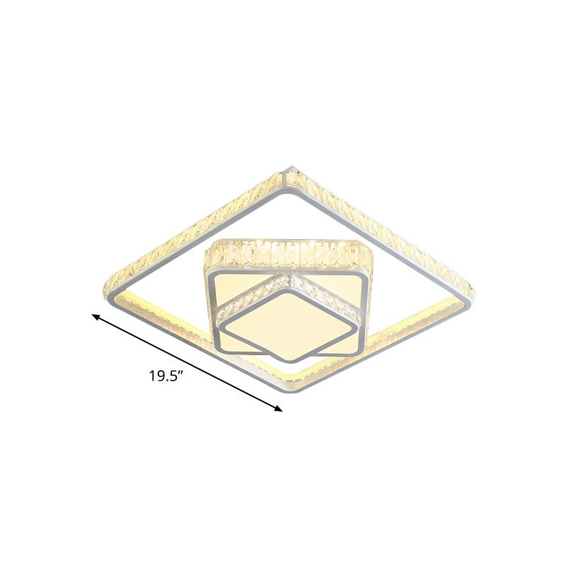 Square Crystal Ceiling Lighting Modern LED Bedroom Flush Mount Light Fixture in White