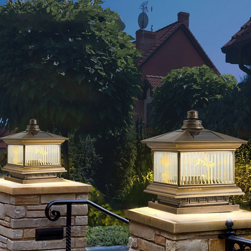 Metal Rectangle Shape Outdoor Lamp Modern Style 1-Light Solar Pillar Light