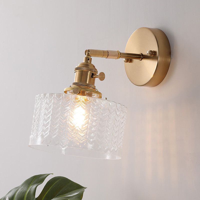 Industrial Style Drum Shade Wall Lamp Glass 1 Light Sconces for Bedroom