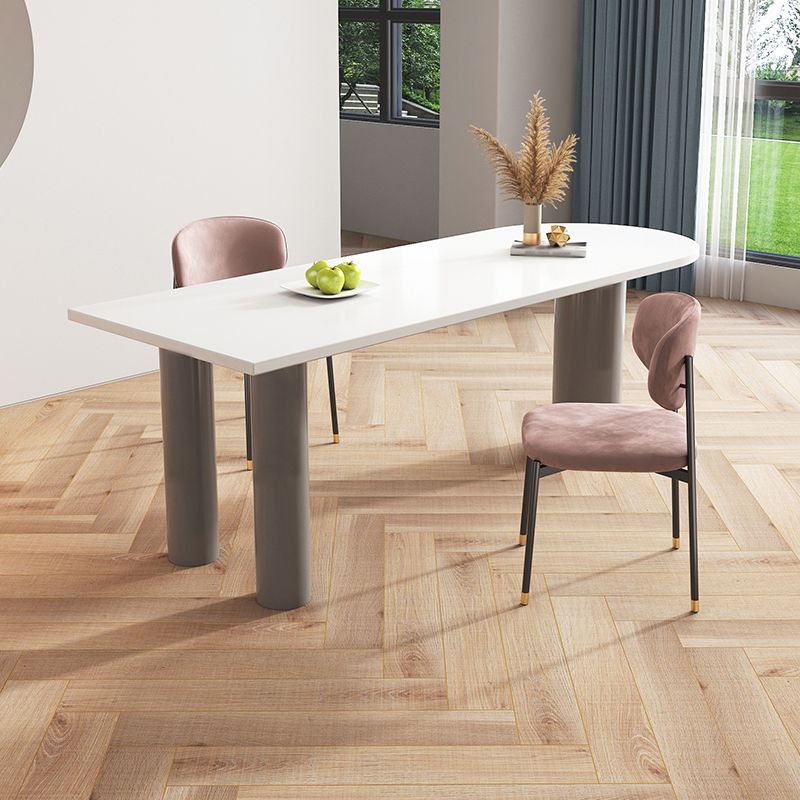Modern Oval Dining Table Grey Solid Wood Double Pedestal Table Home Kitchen Dinner