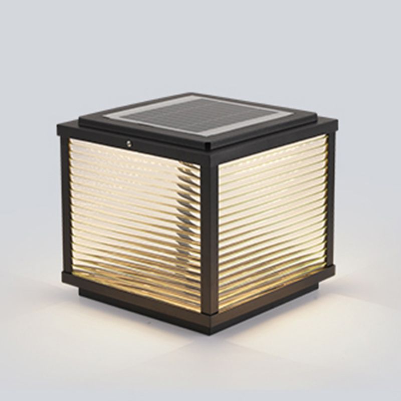 Rectangular Shape Metal Solar Pillar Lamp Modern Style 1 Light Outdoor Lights in Black