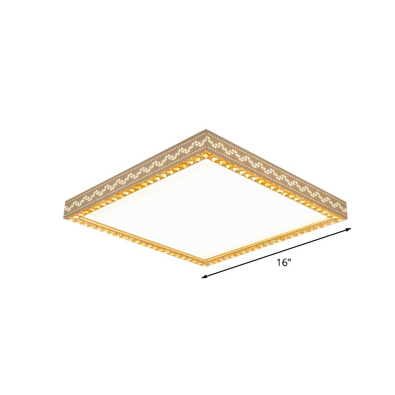 Squared Ceiling Flush Mount Minimalism Metallic LED White Flush Lamp Fixture with Crystal Block Deco