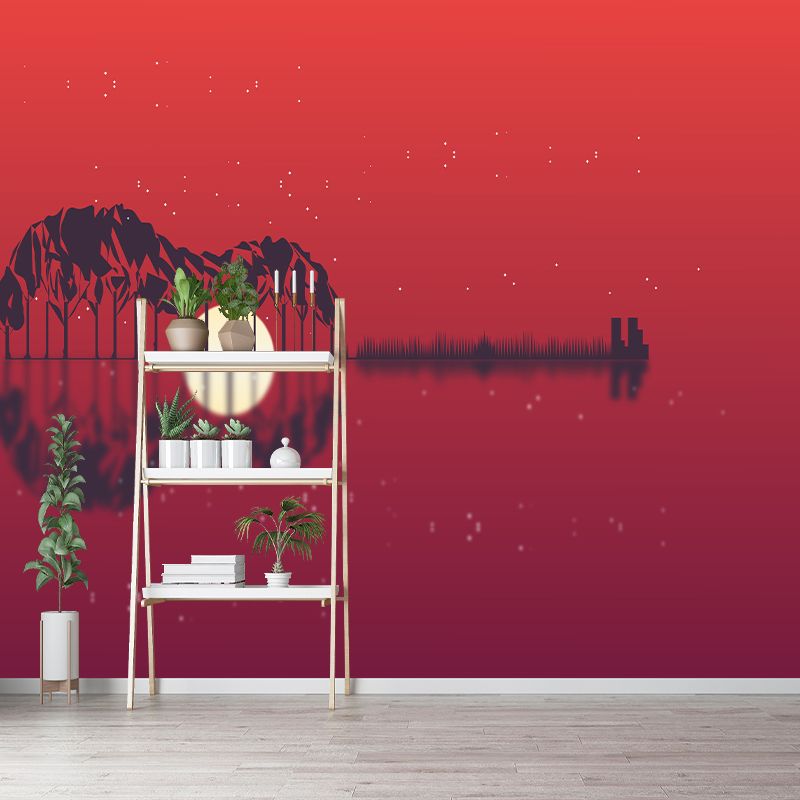 Guitar Musical Instrument Illustration Wall Covering for Sleeping Room, Waterproofing