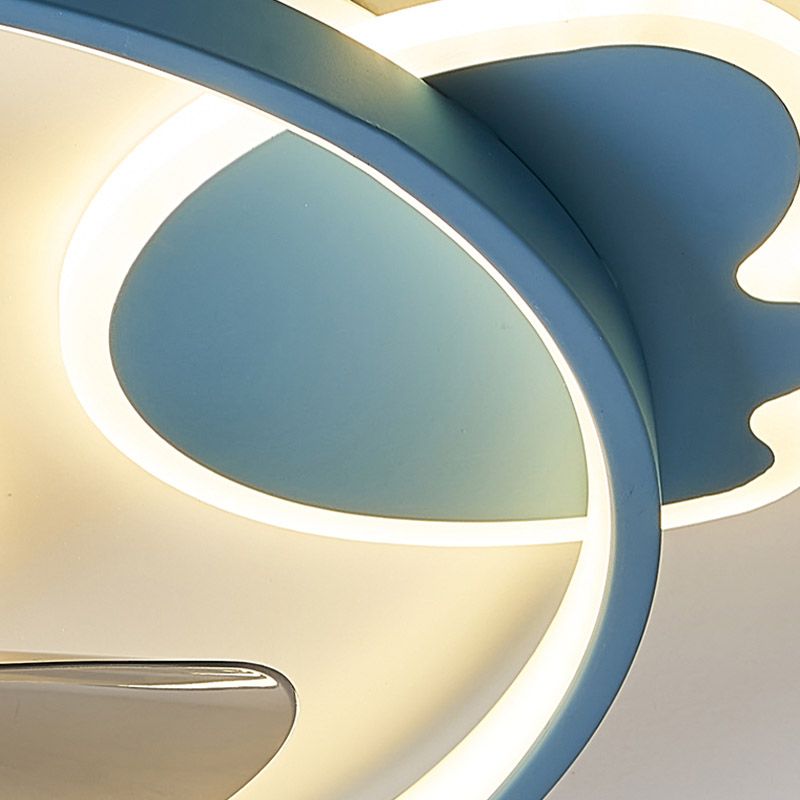 Cartoon Circular Ceiling Fan Light Acrylic Children Bedroom LED Semi Flush Ceiling Light