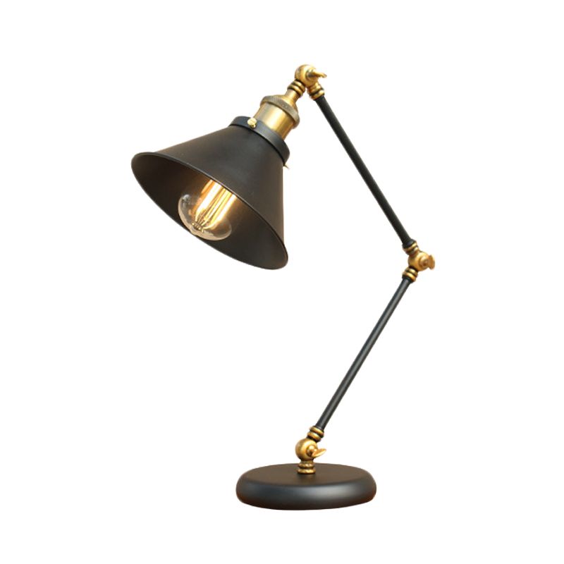 Schwarz/Gold -Finish 1 Glühbirnenschreibtisch Hellbauernhaus Metallic Swing Arm Nachttisch Lampe mit ausgestattetem Schatten