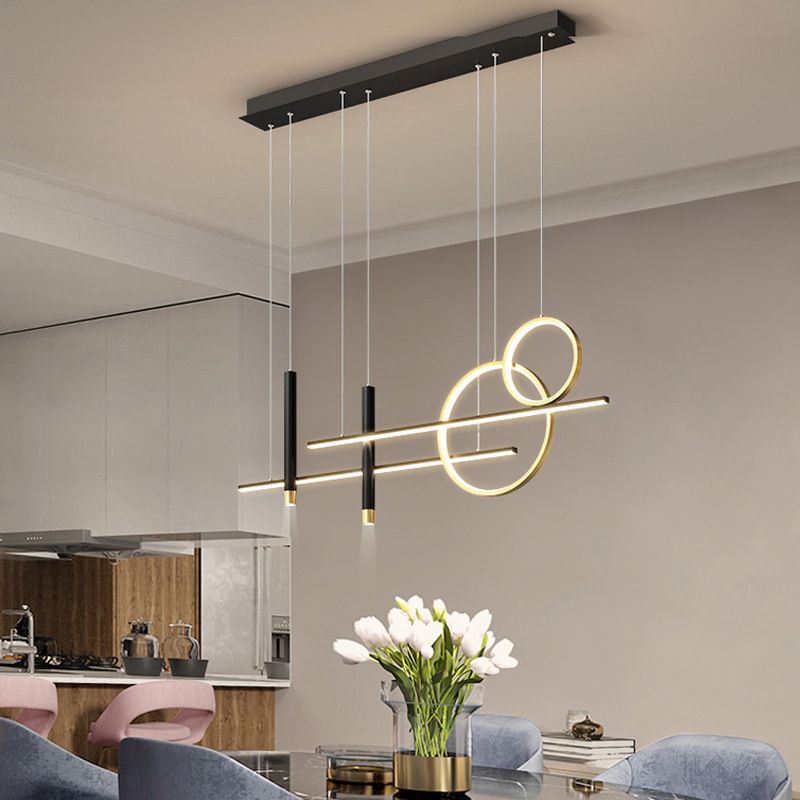 6-Light Contemporary Black/Golden Island Lighting LED Ceiling Light for Kitchen