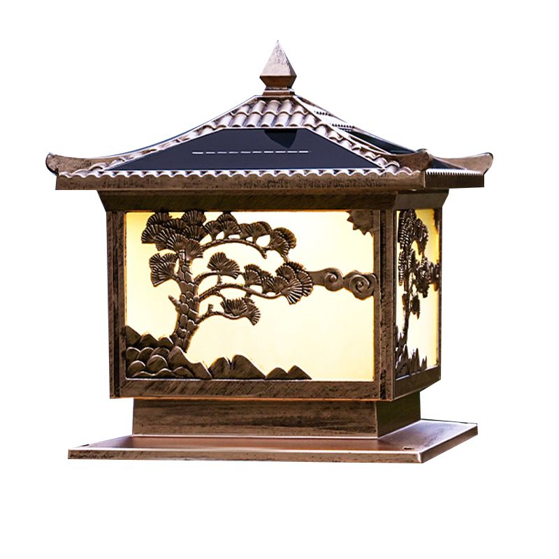 Metal Rectangular Shape Solar Pillar Lamp Modern-Style 1 Light Outdoor Light