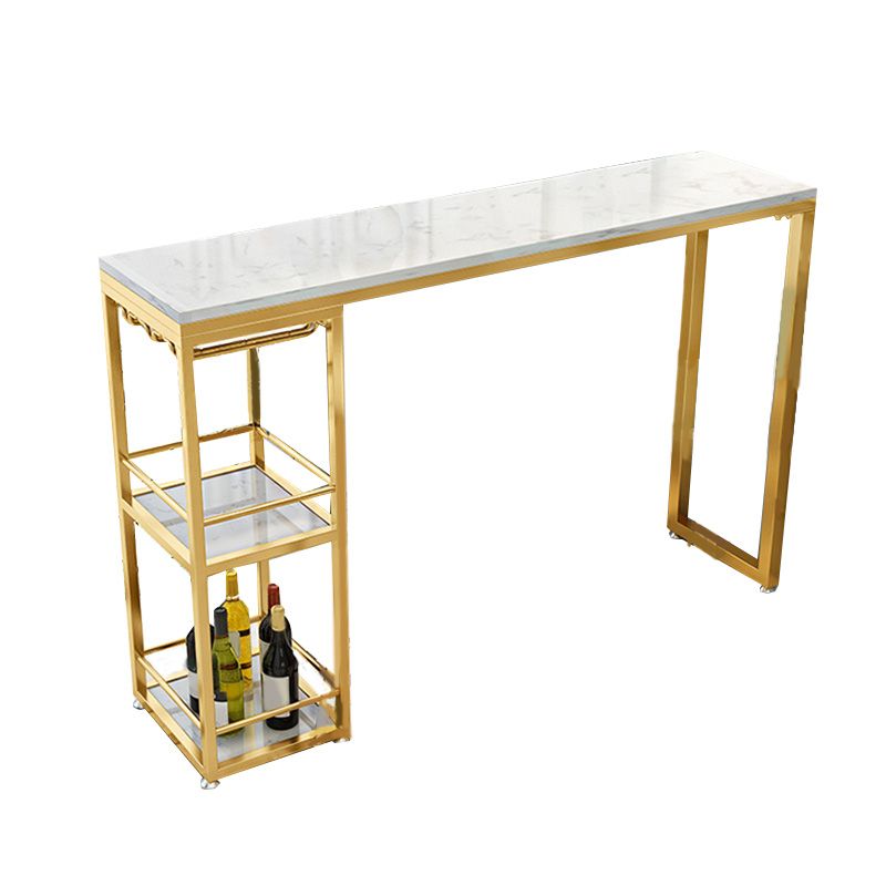 White Metal Pub Table with Faux Marble Top Modern Bar Table with 2 Shelves