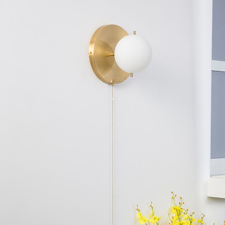 White Orb Shade Wall Light with Brass Base 1 Bulb Modern Stylish Metal Glass Wall Lamp for Boutique