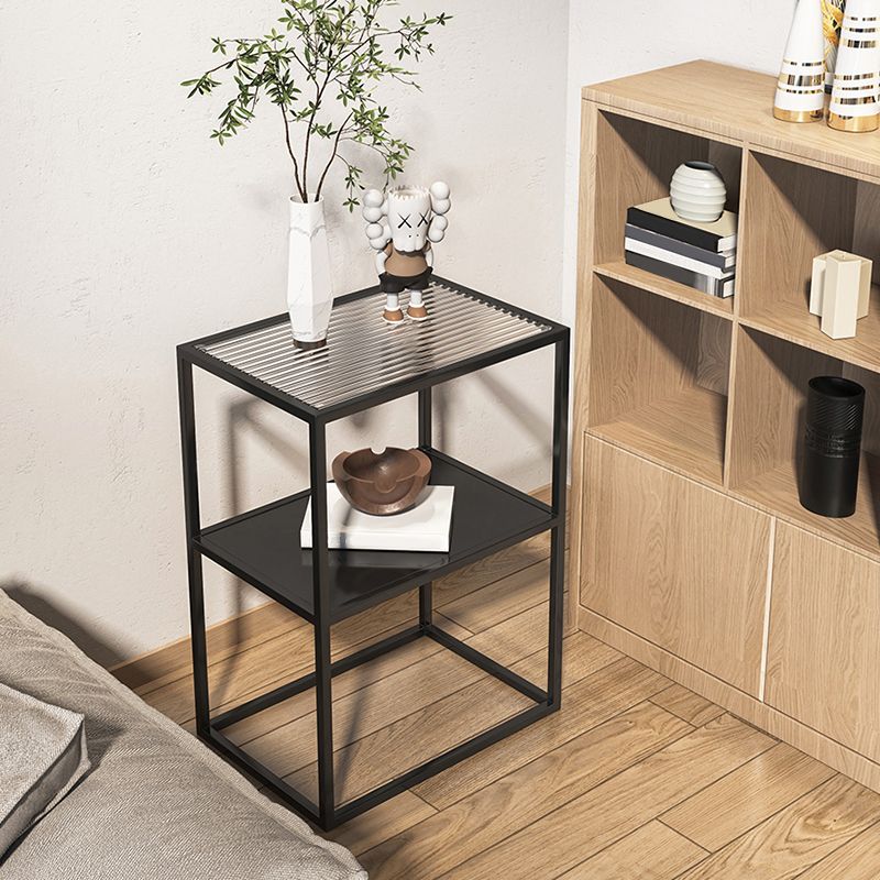 Frame End Slide Table Rectangular Double Tier Corner Table with Storage